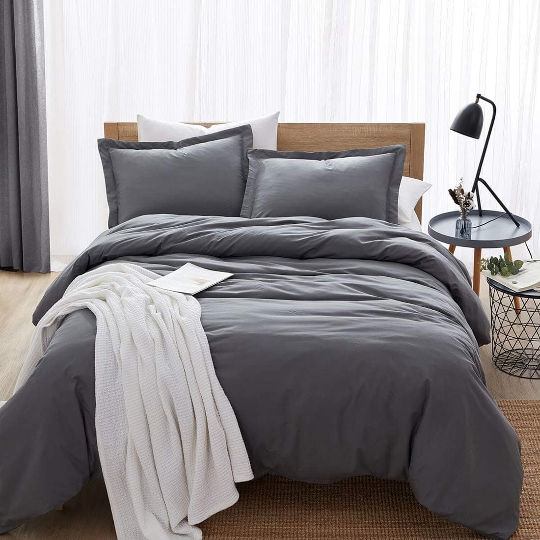 UNILIBRA Ultra Soft Duvet Cover Set Queen Size Grey, 2 Pcs 110 GSM Brushed Microfiber Breathable Comforter Cover Set, Zipper Closure & Corner Ties - 1 Quilt Cover & 2 Pillow Sham