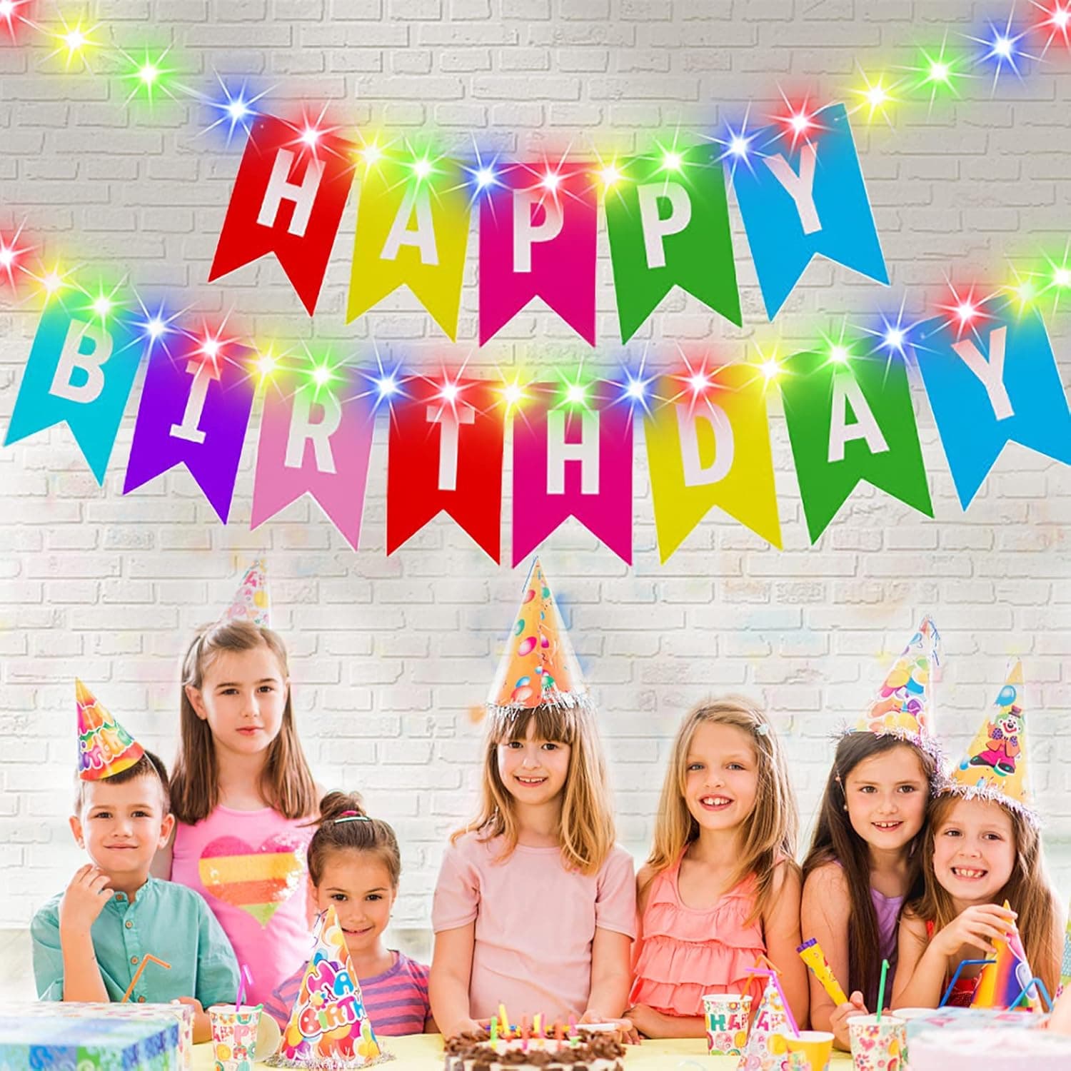 Happy Birthday Party Banner Supplies Decorations LED Sign Lights Banners For Party Coloful Rainbow Themed Fiesta Tropical Surprise Decor Girls Kids Boys Clubhouse Wall Door Backdrop Yard Mexican Kit