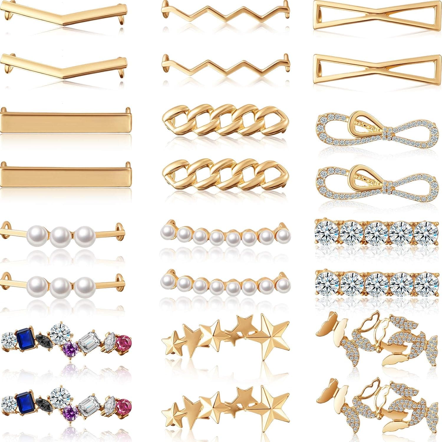 WILLBOND 24 Pieces Shoelaces Clips Decorations Rhinestones Faux Pearl Charm Decorative Shoe Clips Stylish Shoelaces Accessory