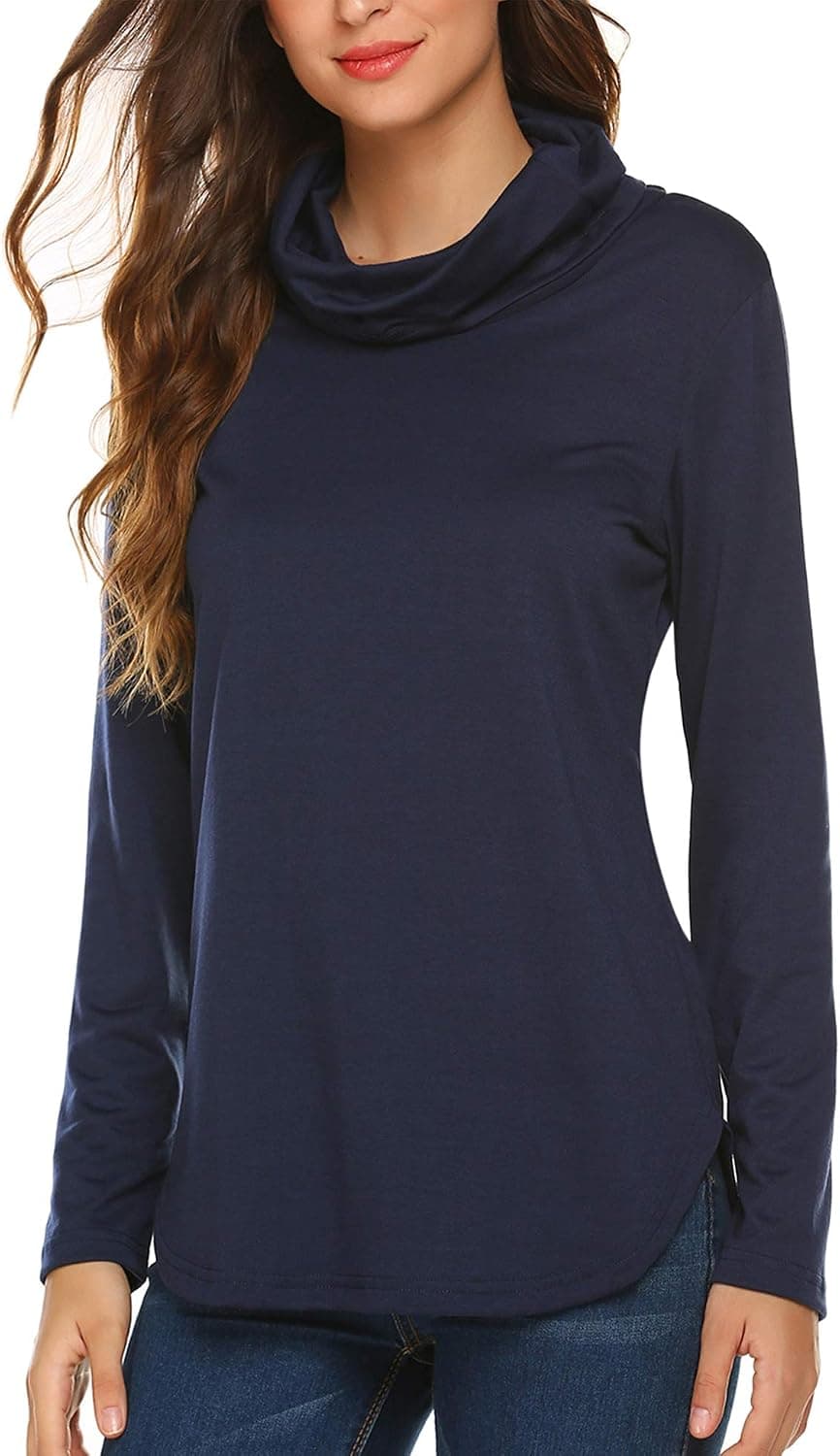 Chigant Women's Long Sleeve Mock Turtleneck Top Stretch Slim T Shirt Sweater Tunic Tops
