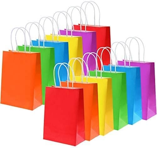 24 Pieces Paper Party Bags Gift Bags Kraft Paper Candy Bags Trick or Treat Bags Colorful Paper Bags with Handle for Birthday Wedding Party Favors Halloween Party, 6 Colors