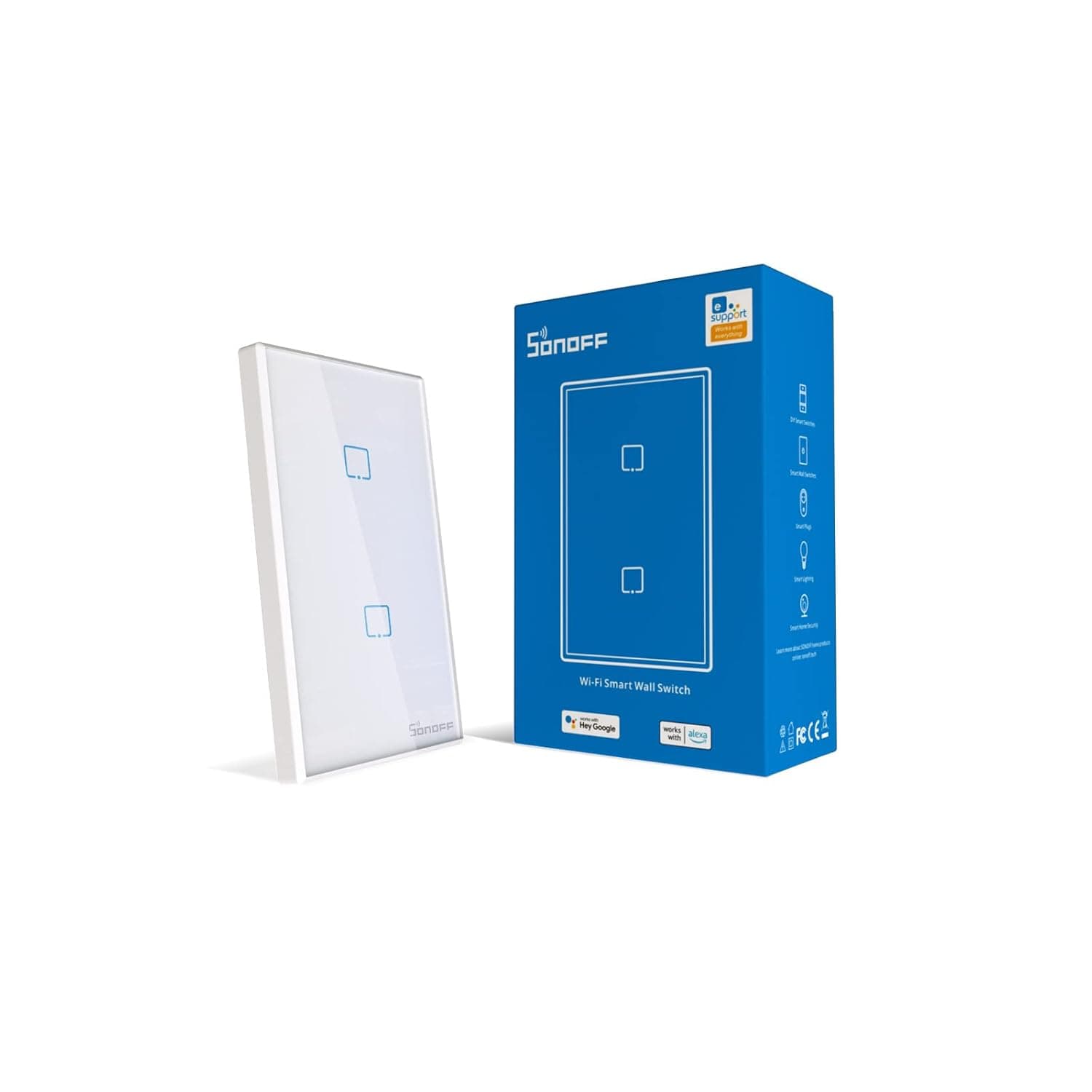 SONOFF TX WiFi Smart Light Switch, 2.4GHz Wi-Fi Touch Smart Wall Switch,Works with Alexa and Google Home, Fit for US&CA Wall Switches, 2 Gang 1 Way, T0, No Hub Needed