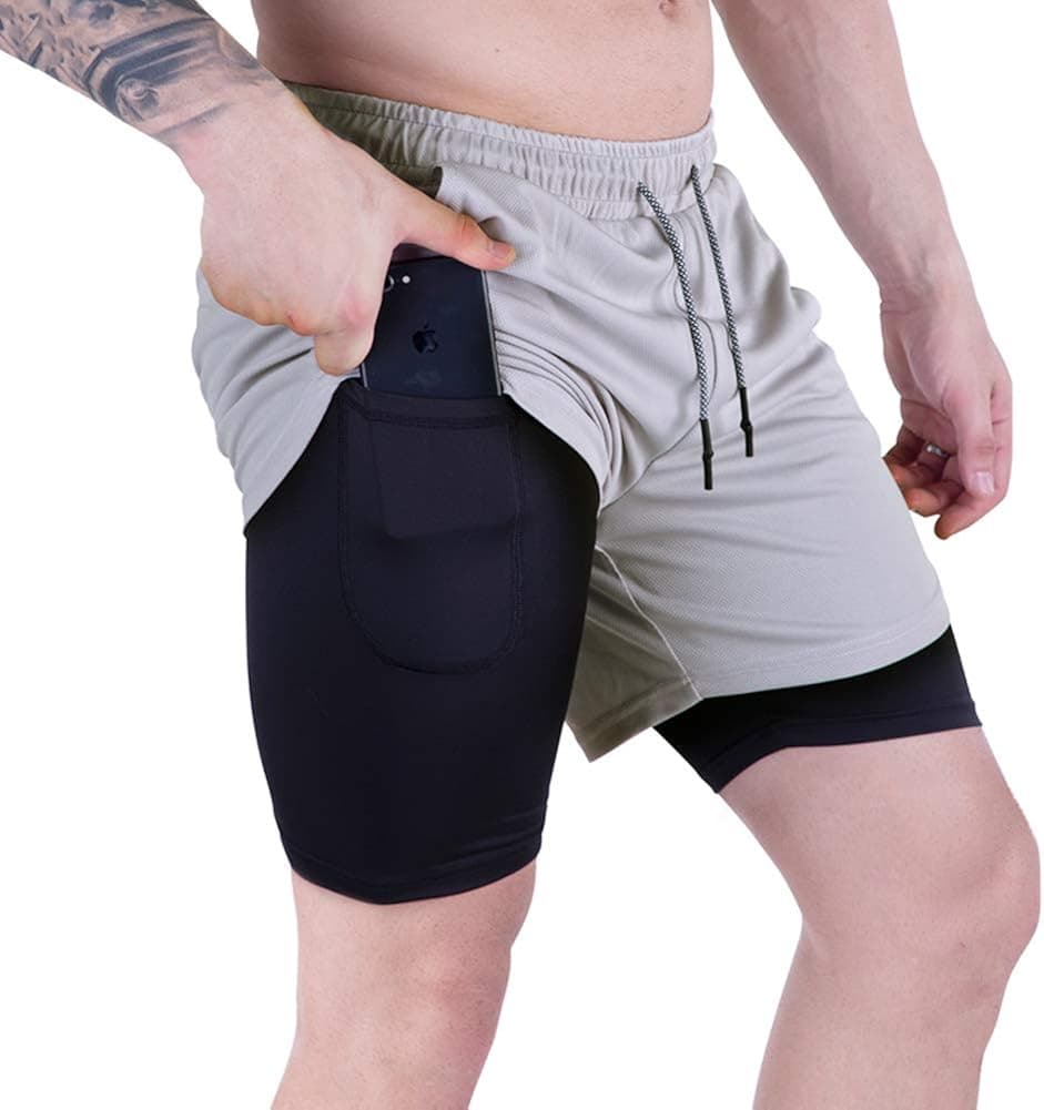 A WATERWANG Men's Workout Running Shorts,Athletic Basketball Shorts with Pockets