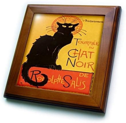 3dRose Ft_46907_1 Le Chat Noir Advertising Art Nouveau Black Cat Framed Artwork, 8 by 8-Inch