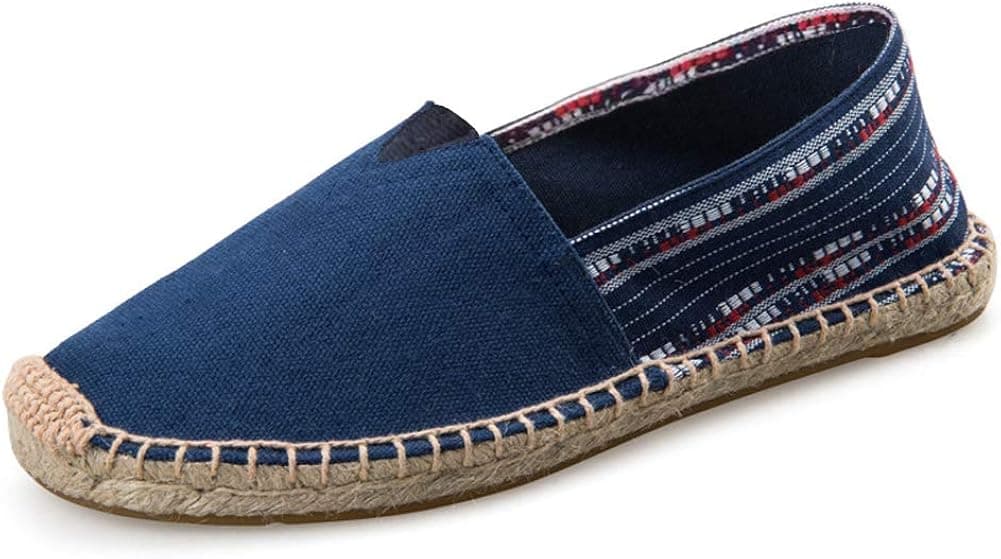 fereshte Women's Men's Casual Espadrilles Loafers Breathable Flats Shoes Back Stripes Blue Label Size 39-245mm - US 7.5 Women/6 Men