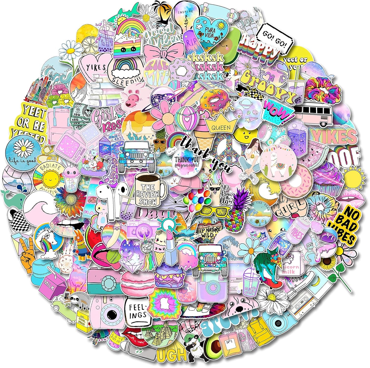 Aithney Stickers 200 PCS, Cute Funny Stickers for Adults,Teens,Girls,Kids - Perfect for Skateboard,Laptop,Waterbottle,iPhone,Hydro Flask Travel Vinyl Waterproof Stickers Pack