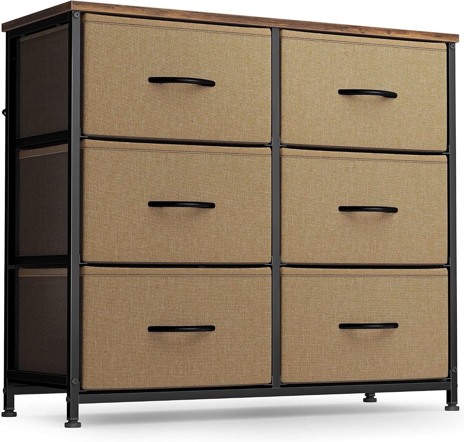 FEZIBO Dresser Organizer, Chest of Drawers-Dresser for Bedroom, Hallway, Entryway, Closets, Furniture Storage Tower-Steel Frame, Wood Top, 6 Drawers Organizer Units-Coffee and Brown