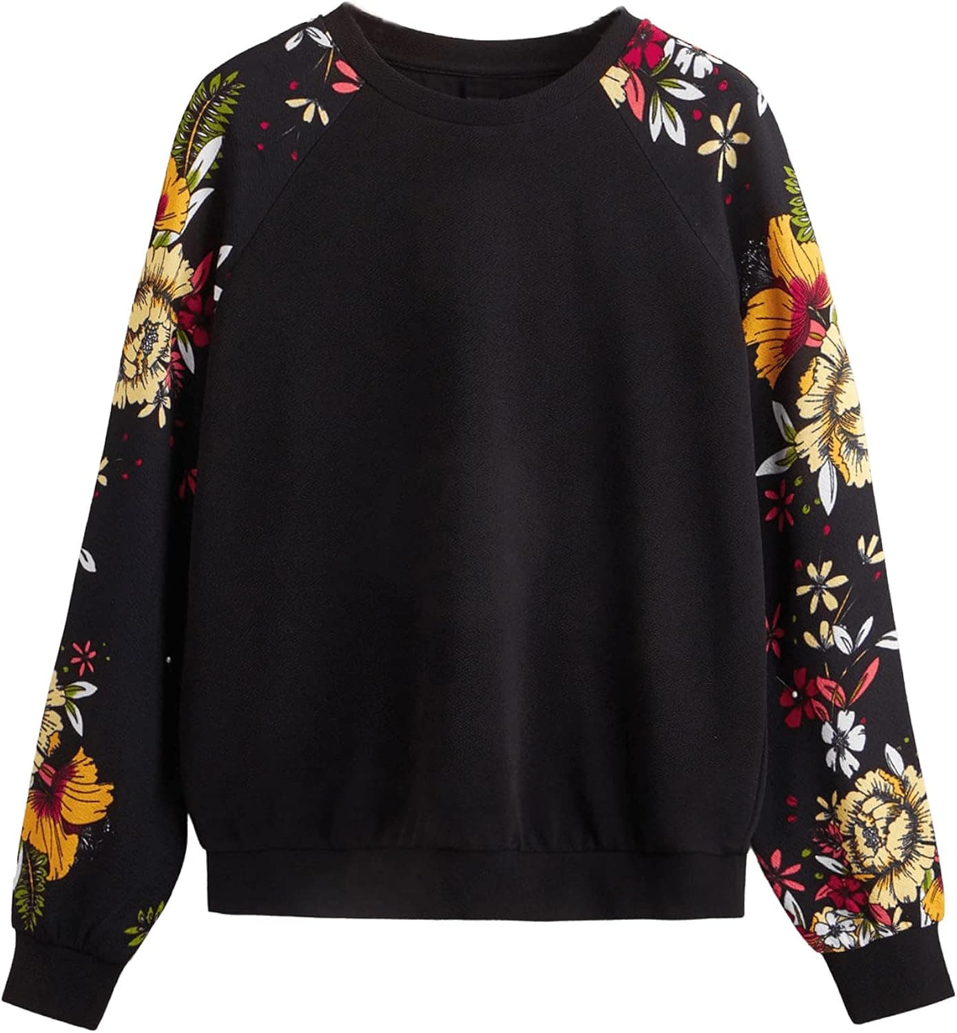Romwe Women's Casual Floral Print Long Sleeve Pullover Tops Lightweight Sweatshirt
