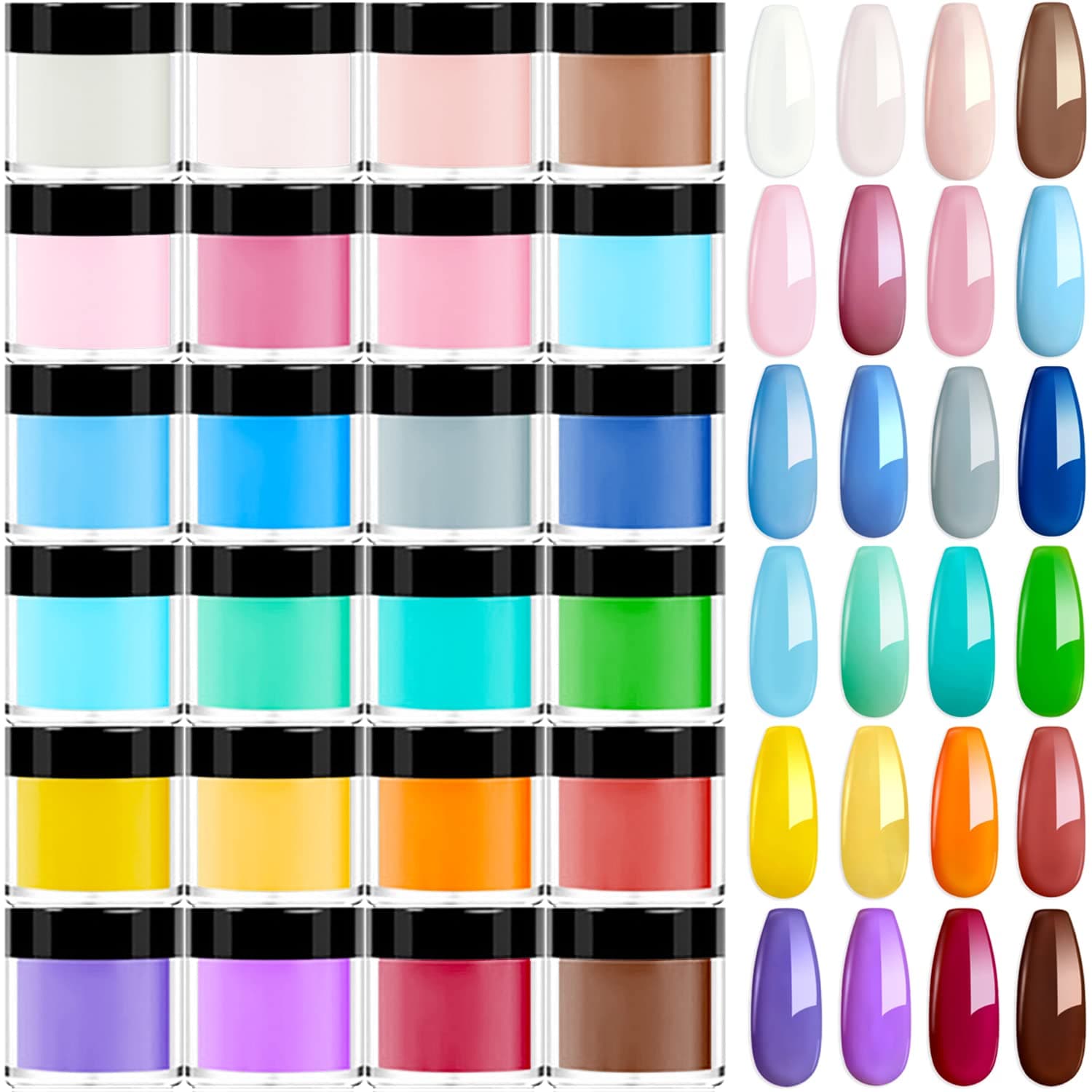 24 Colors Acrylic Powders Set, Popular Nail Art Colors Nail Powder 24pcs, DIY Starter Kit Nail Extension Powders