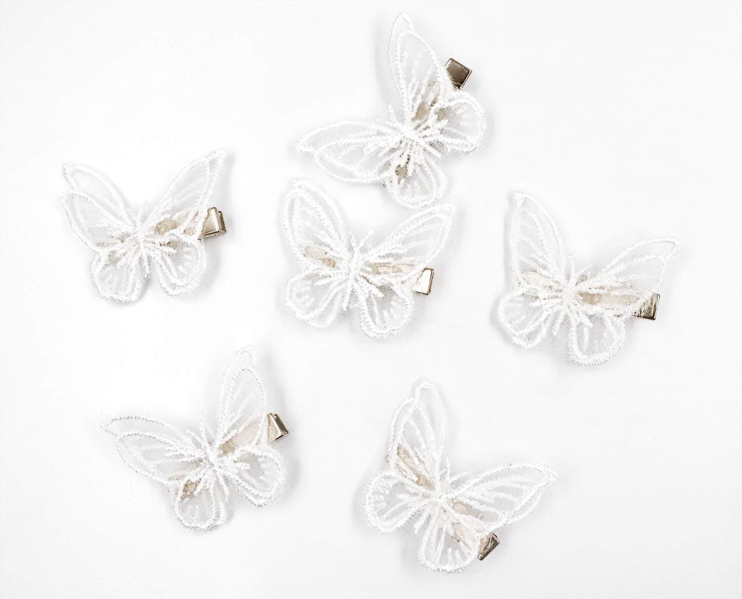 Ruwado 6 Pcs Butterfly Hair Clips Lace White Soft 3D Metal Cute Hair Accessories Alligator Clips Pins for Women Girls Wedding Theme Parties Favor Decoration