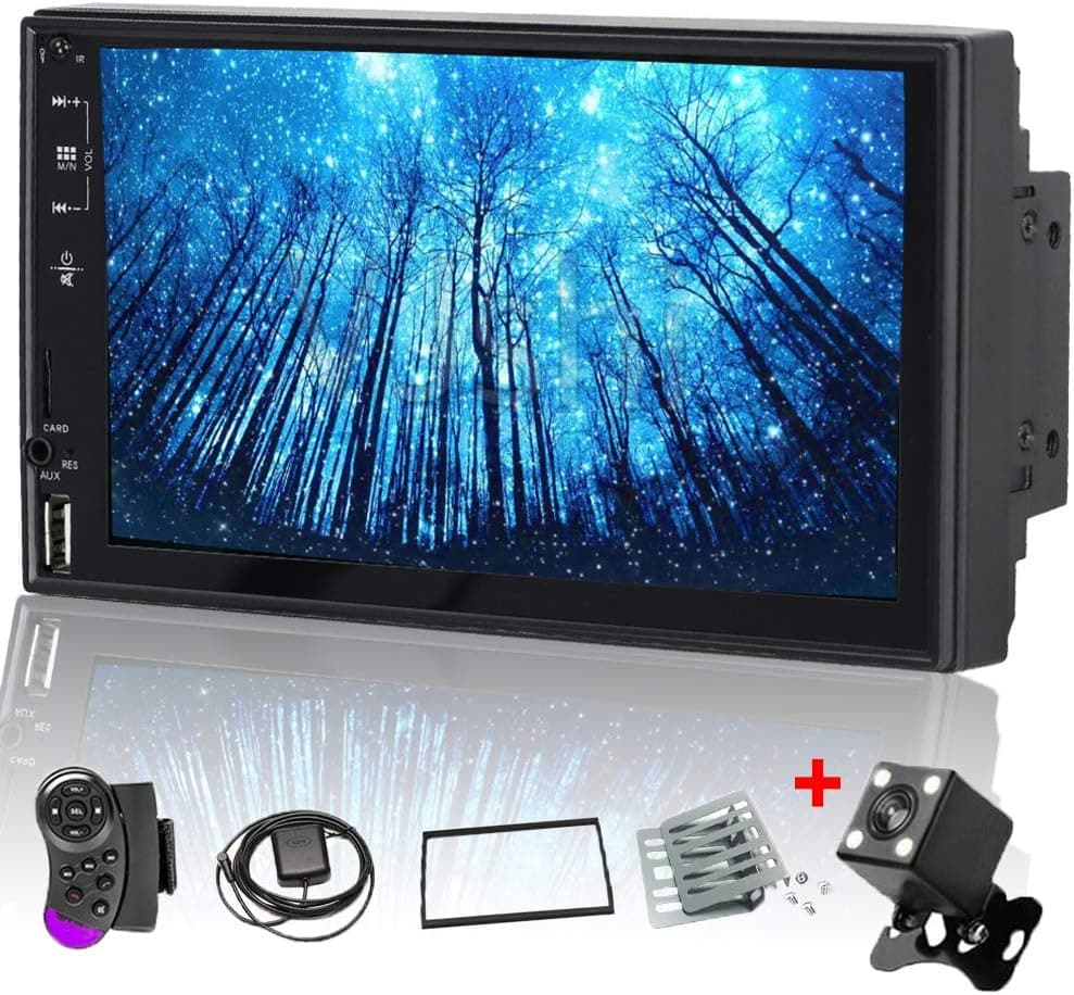 Camecho Android 9.0 Double Din Touchscreen 7 inch Car Stereo with Bluetooth Support GPS/USB/AUX-in/SD/FM Radio/WiFi Connected+iOS/Android iPhone Mirror Link+Backup Camera& Steering Wheel Control