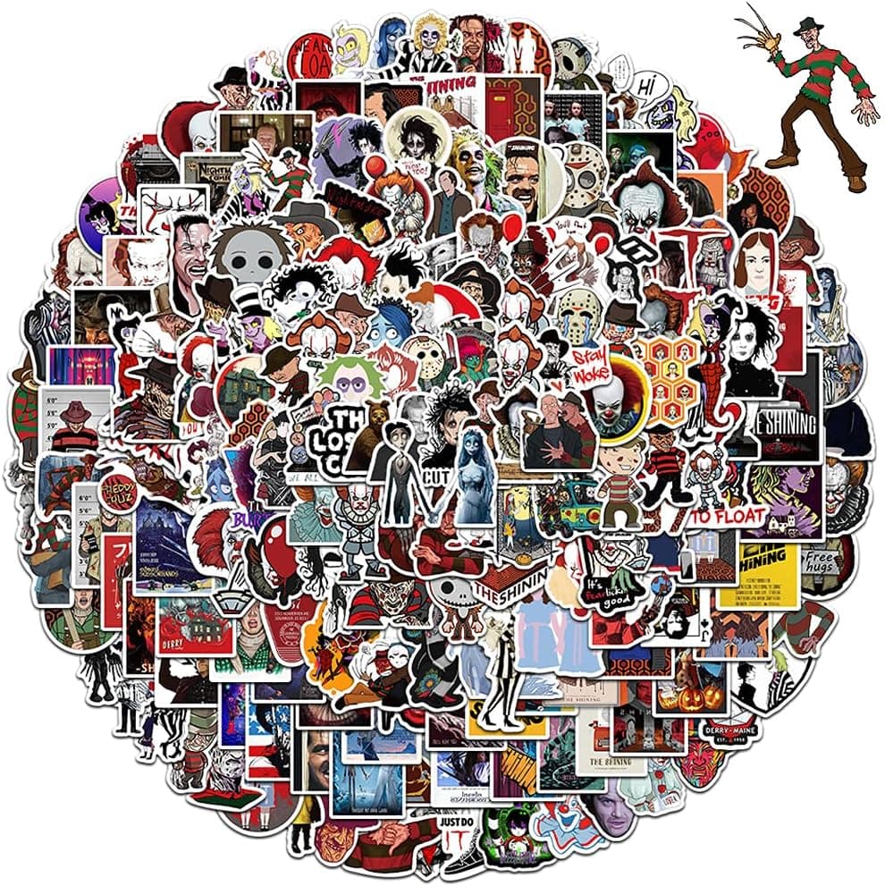 200 Pcs Movie Horror Stickers Pack, Scary Stickers Halloween Vinyl Waterproof Thriller Stickers for Water Bottle Hydroflask Laptop Skateboard Computer