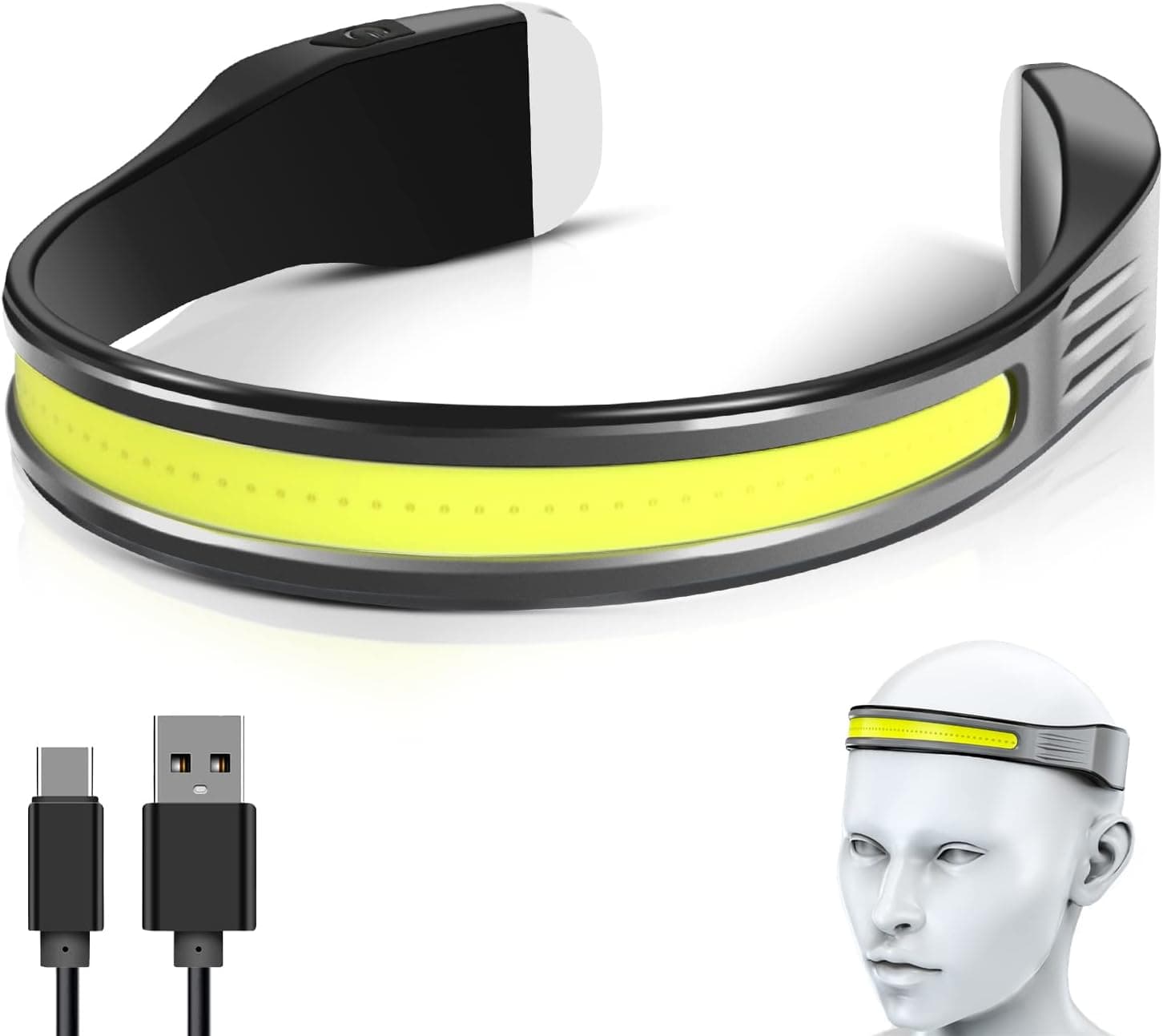 LED Headlamp Rechargeable, 230° Headlight Lightweight Head Lamp to Wear with Type C Charging Port and 4 Lighting Modes Head Flashlight for Reading, Running, Hiking, Outdoors