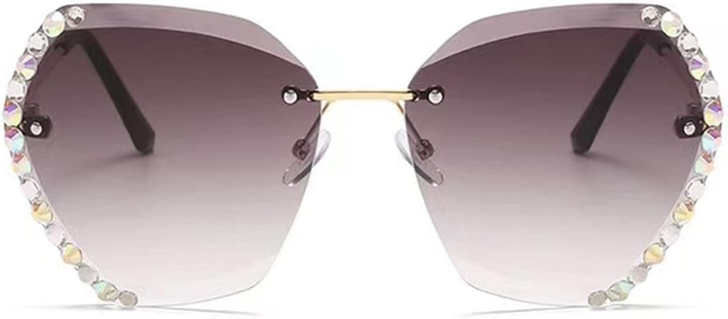 Oversized Rimless Sunglasses Women Clear Lens Eyewear Large Sunglasses Gradient Lens Diamond Sunglasses