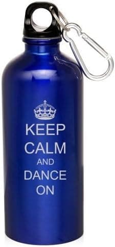 Blue 20oz Aluminum Sports Water Bottle Caribiner Clip ZW138 Keep Calm and Dance On Crown