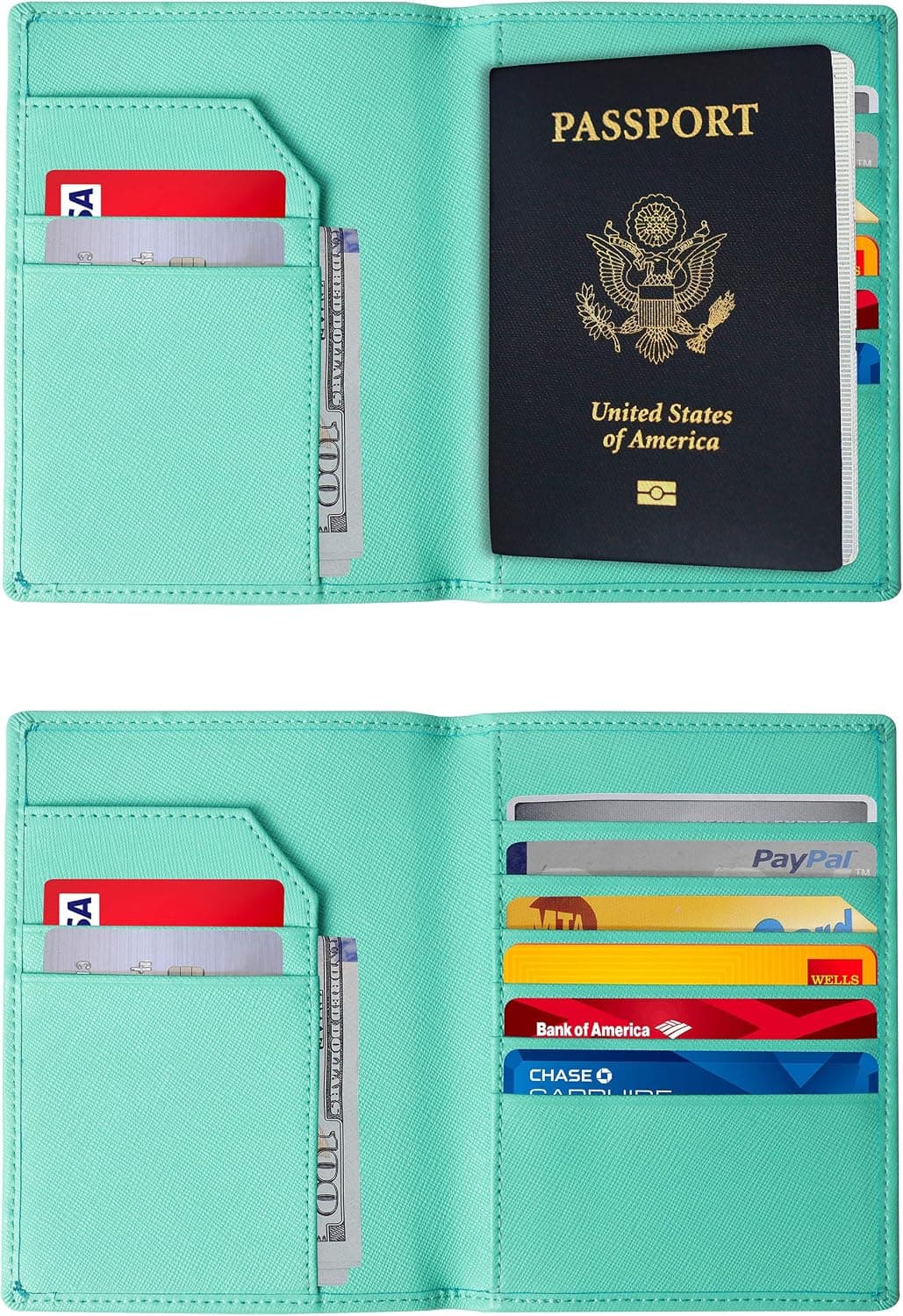 RFID Blocking Passport Holder - Genuine Leather RFID Passport Holder - Slim Passport Wallet Cover Case (Turquoise)