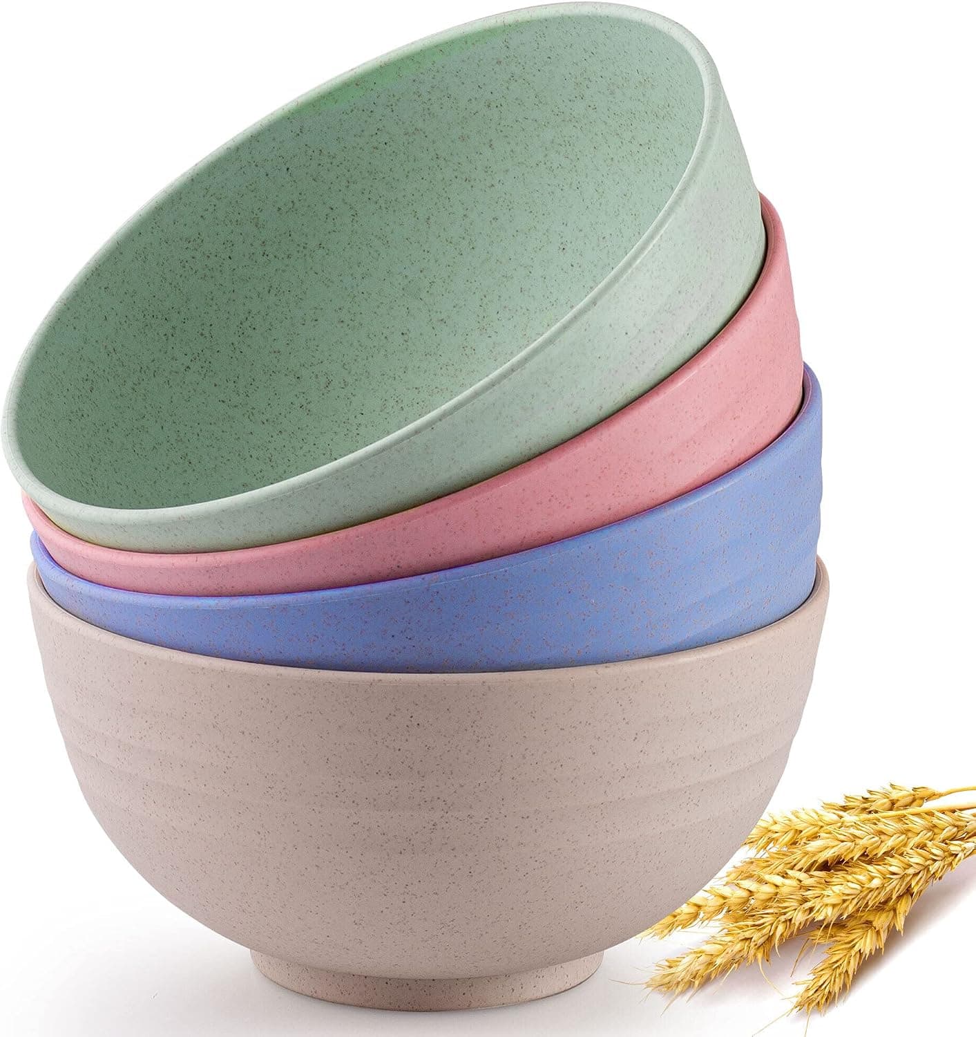 Zulay 24oz Unbreakable Wheat Straw Plastic Cereal Bowls Set of 4 - Dishwasher & Microwave Safe Bowl Set With Sponge - Lightweight Wheat Straw Bowls For Cereal, Soup, Snacks, & More