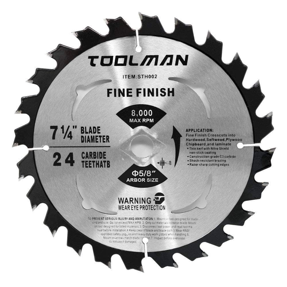Toolman Premium Multifunctional Carbide-Tipped Circular Saw Blade Universal Fit 7-1/4" 5/8" 24T Table Miter Cutting For Wood Chipboard (Carbide 24T) STH002
