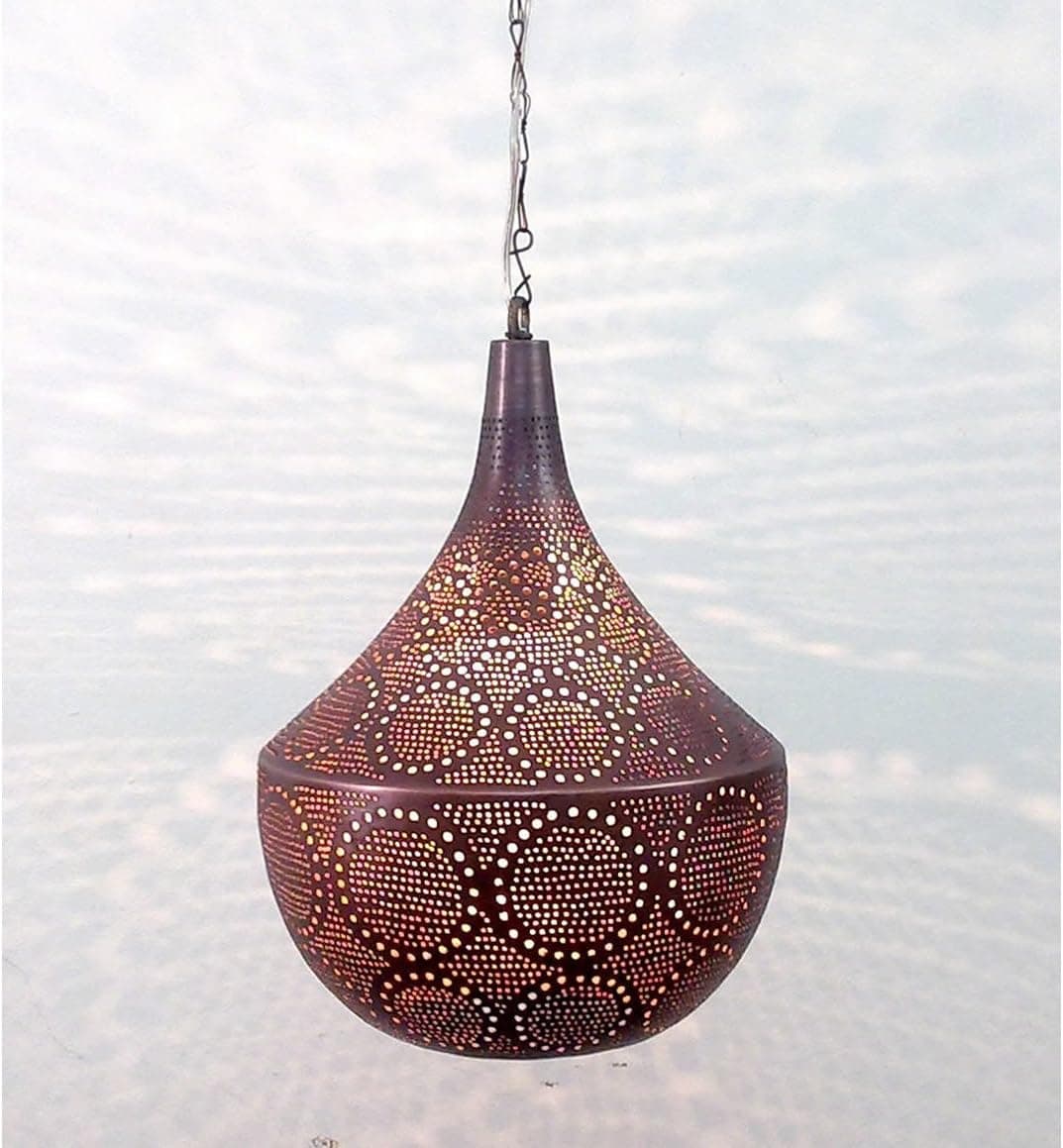B253 Antique Maroon Steel Filigrain Oriental Home Decor Night Hanging Lampshade