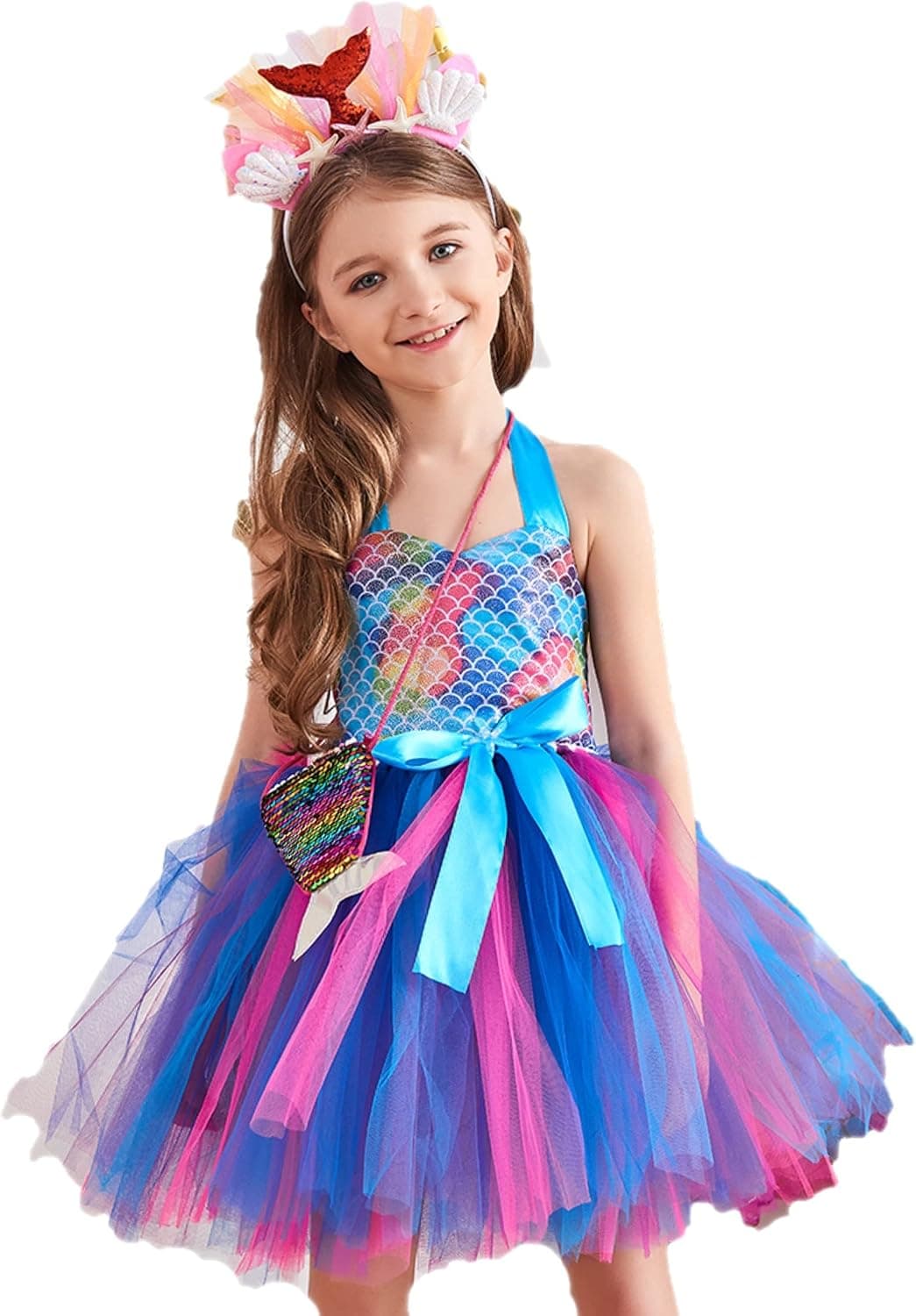 Yoriko Girls Mermaid Costume Outfit Pageant Princess Tutu Party Dress with Headband