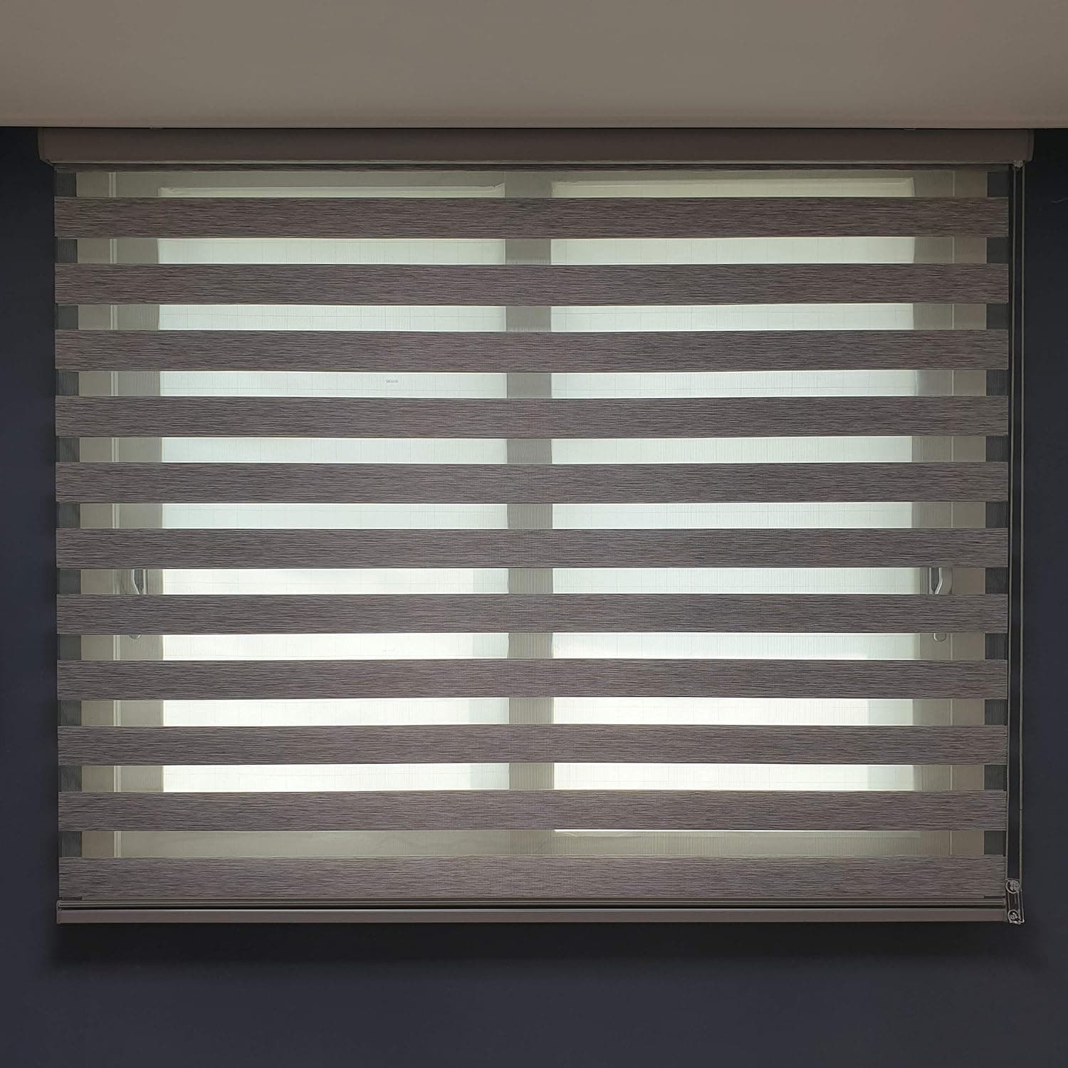 YUYEON Nyunu [ Grey, W38 1/4 x H64 inch ], Custom Cut Zebra Roller Window Blinds, Woodlook Fabric Dual Layer Windows Blind Perfect for Living Room/Bedroom/Kitchen