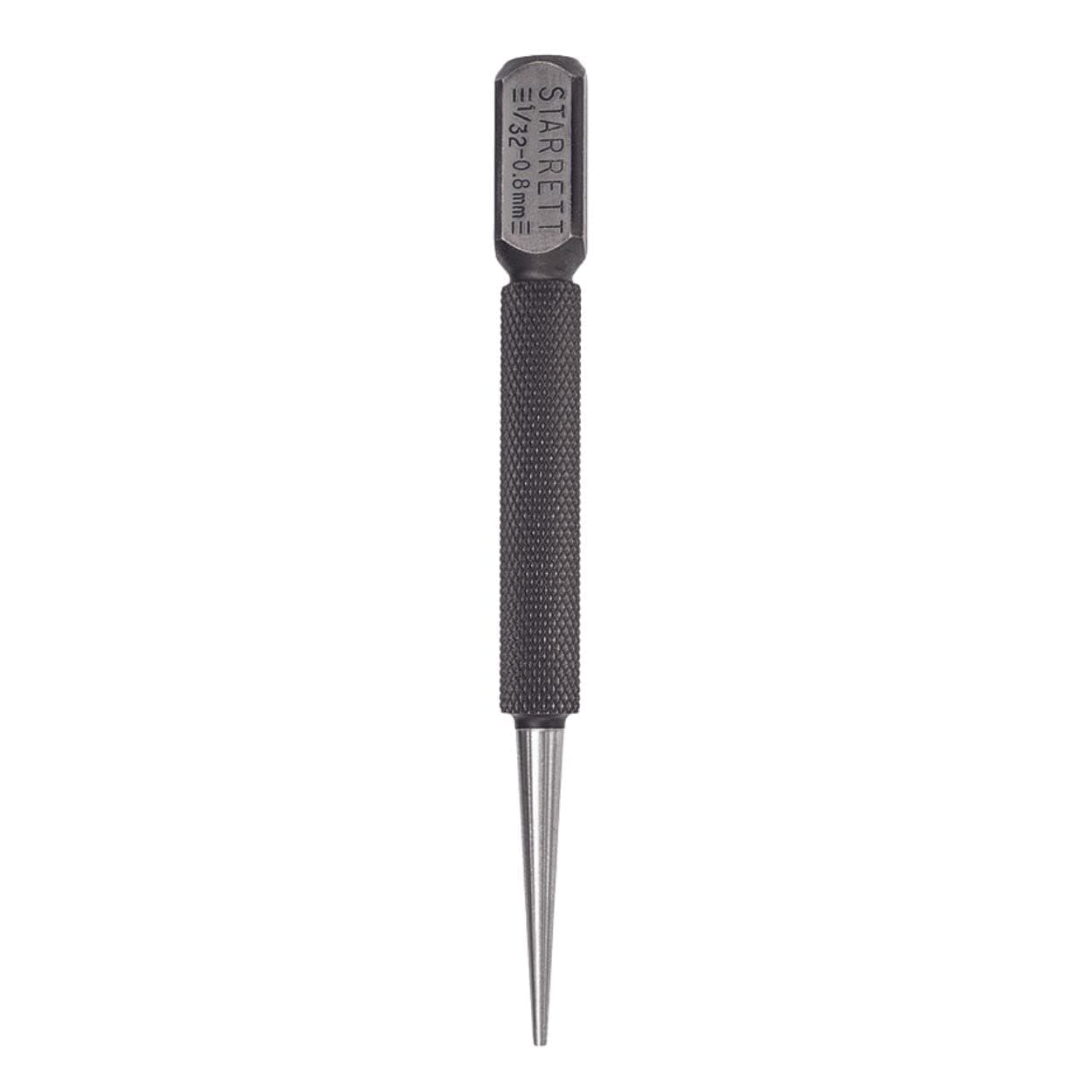 Starrett Nail Set with Large Square Head, Beveled End and Knurled Grip for Secure Holding - Hardened and Tempered Steel, 4" Length, 1/32" Punch Diameter - 800A