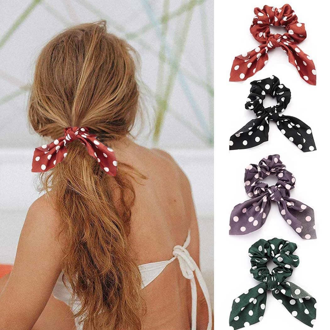 Bartosi Bow Hair Scrunchies Hair Ties Stretch Ponytail Holder Hair Bands Accessories for Women and Girls (Pack of 4)