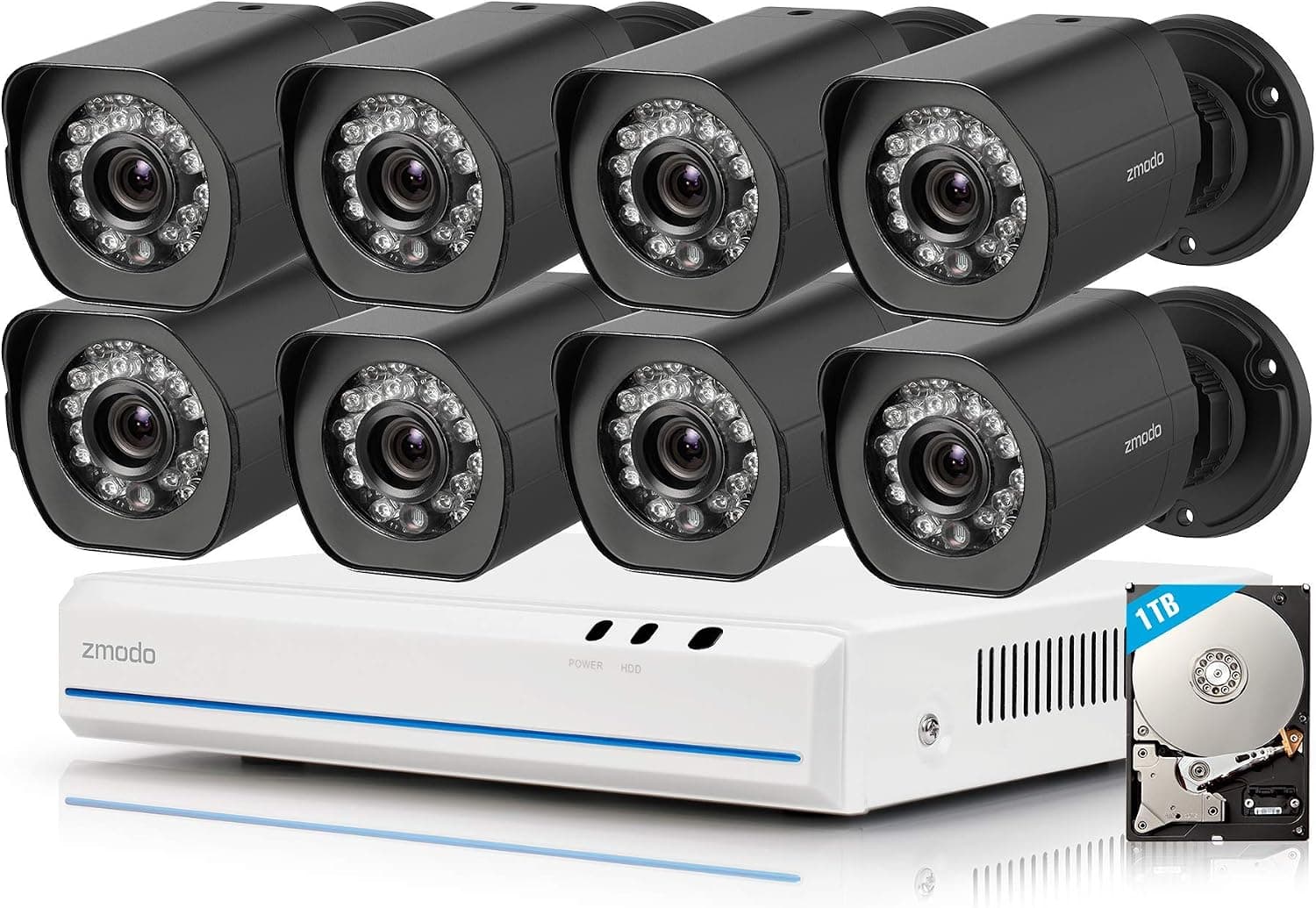 Zmodo sPoE 8CH 1080p HDMI Simplfied All-in-One Cable NVR Surveillance Video Security Camera System with 8 × 720P HD Weatherproof Cameras 1TB HD Remote Access Motion Detection