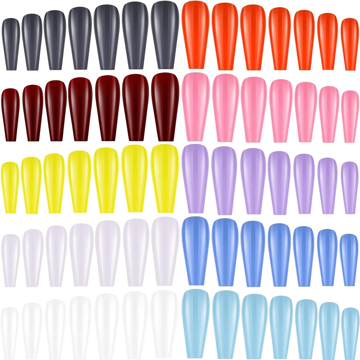 500 Pieces Extra Long Press on Nails Ballerina Coffin False Nails Solid Color Full Cover Fake Nails Coffin Glossy Artificial Nails False Nails Tips for Women Girls DIY Nail Art Salon, 10 Colors