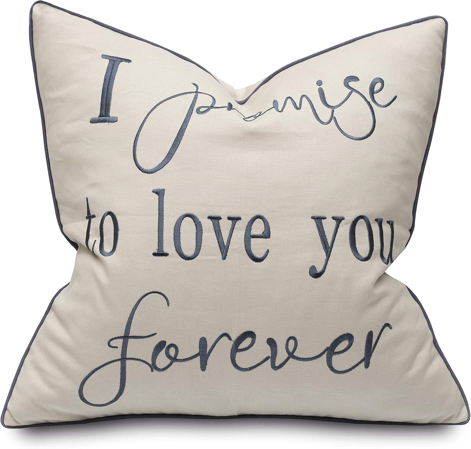 YugTex I Promise to Love You Forever Embroidered Decorative Square Accent Pillow Cover - 18x18, Natural