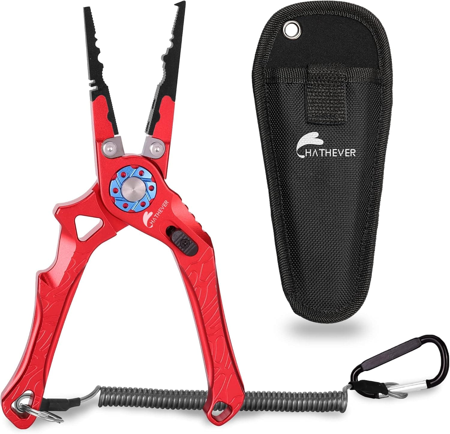 Hathever Fishing Pliers Saltwater, Hook Remover Split Ring Pliers with Sheath and Lanyard, Lightweight Fishing Gear with Tungsten Steel Braid Cutters, Fishing Gifts for Men
