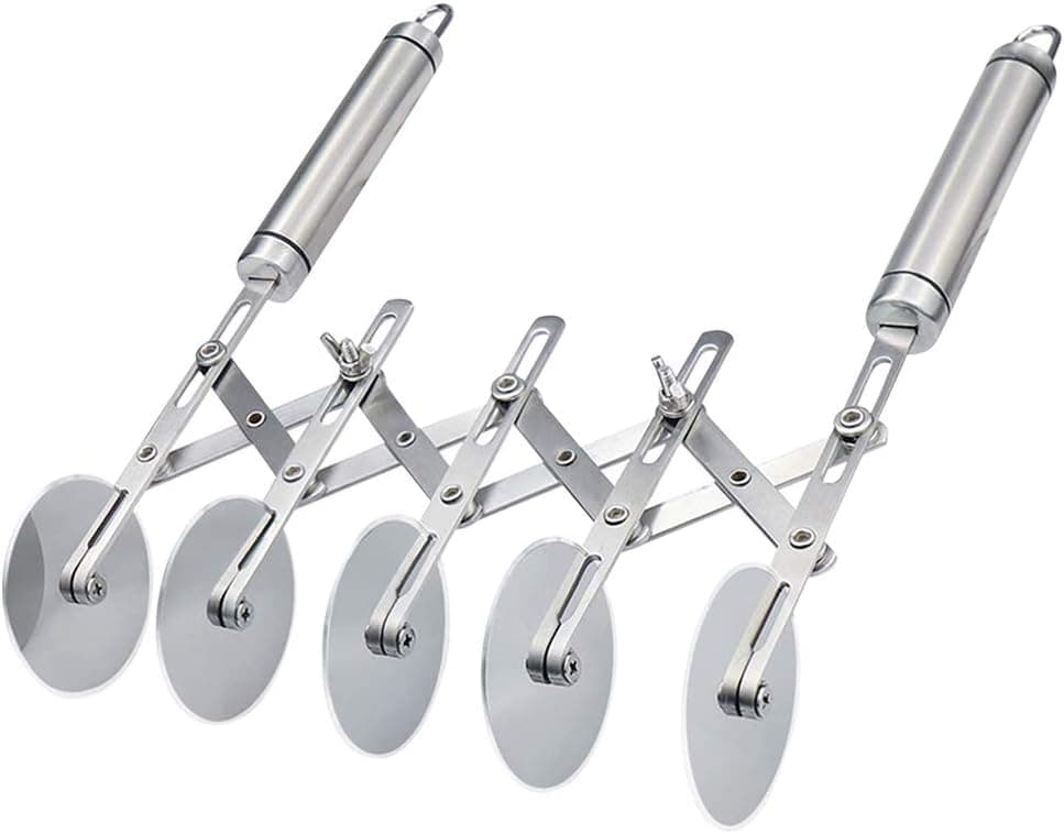 TWSOUL 5 Wheel Pastry Cutter, adjustable Stainless Steel Expandable Divider with Handle Pizza Slicer Multi-Round Pastry Knife cake slicer dough roller, Easy to Use (Portable Size: 2.3"x10.7")