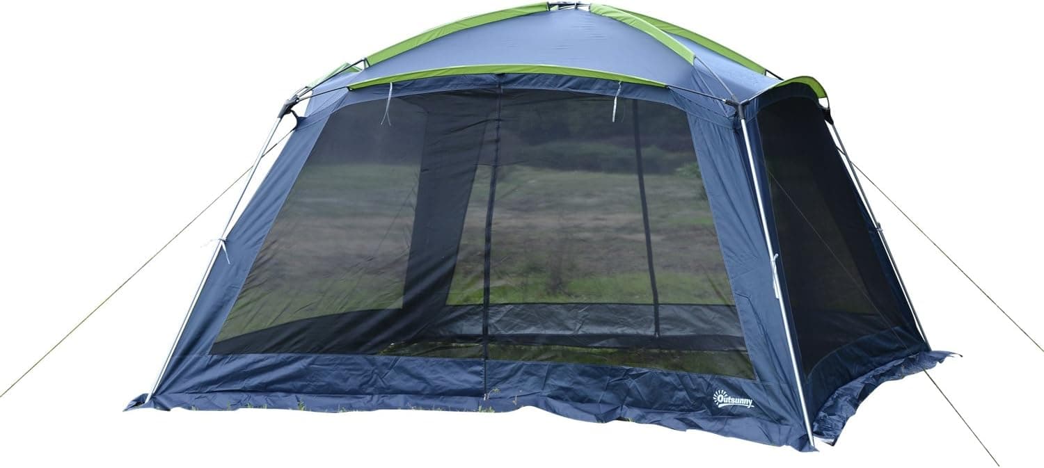 Outsunny 12' x 12' Portable Outdoor Tent Screen House Shelter - Dark Blue/Green