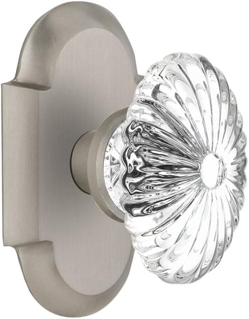 Nostalgic Warehouse Cottage Plate with Oval Fluted Crystal Glass Door Knob, Double Dummy, Satin Nickel