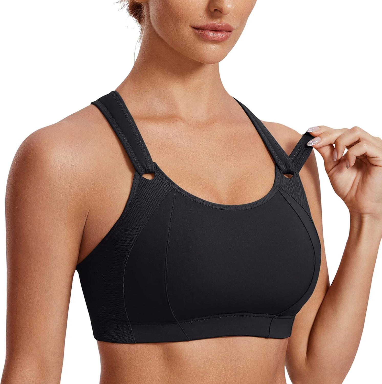 SYROKAN Women's Sports Bra Front Adjustable High Impact Support Lightly Padded Wireless Racerback Workout Running