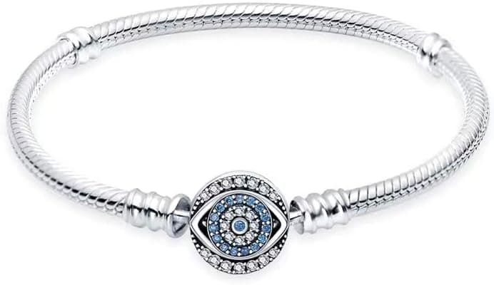 LongLuck Classic Devil's Eye Clasp Snake Chain Bracelet ,925 Sterling Silver Cubic Zirconia Stone Charm Bracelets Fit Any Charm , gifts for Teen Girls Women