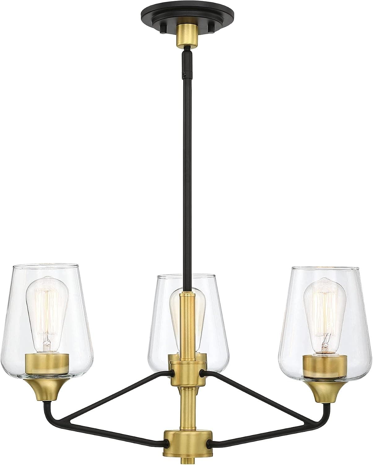 MOTINI 3-Light Chandelier Pendant Lighting, Black and Gold Brushed Brass, Mid Century Modern Ceiling Hanging Fixture with Clear Glass Shade for Dining Room Kitchen Bedroom