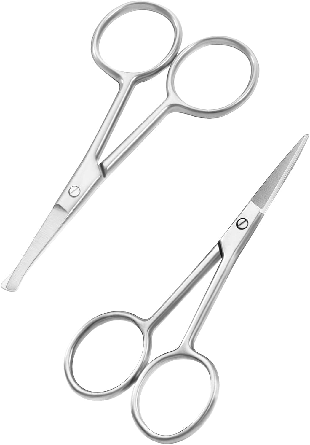 CGBE Facial Hair Scissors Straight and Curved Blade Beauty Scissor Facial Hair Scissors for Men Nail Cuticle Scissors for Beard Mustache, Nose Hair, Ear Hair Eyelashes and Eyebrow Trimming 2PCS