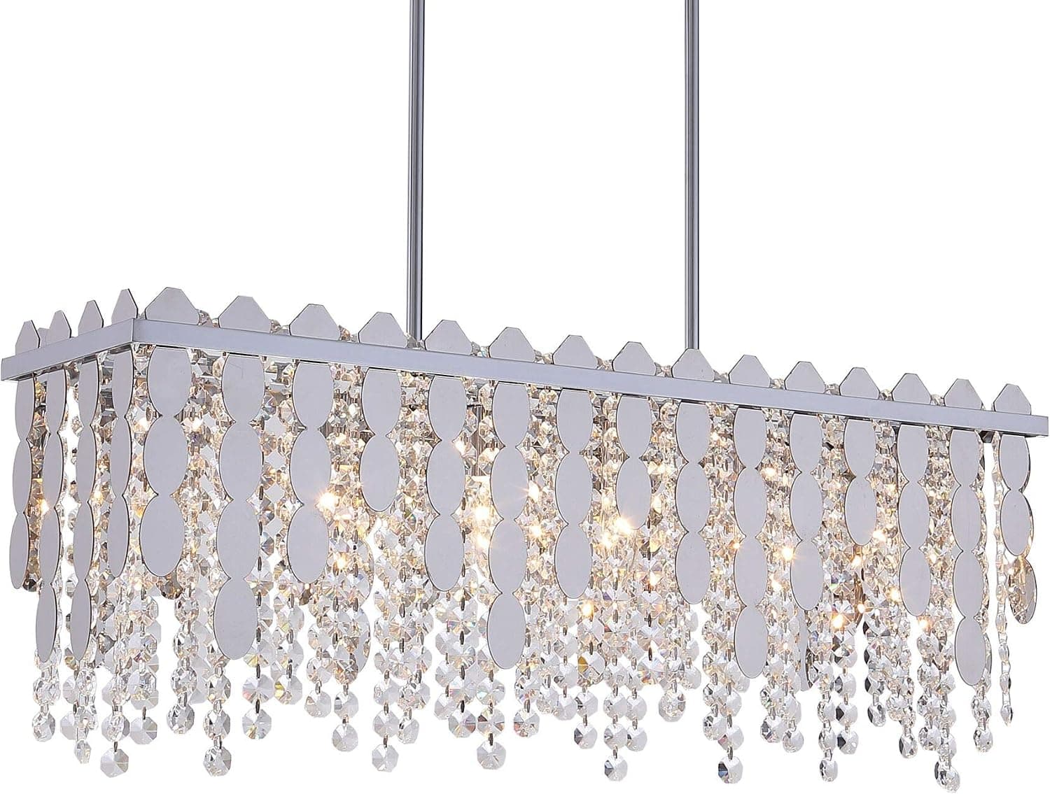 Q&S Rectangle Crystal Chandelier Lighti Fixture, Modern Chrome 6 Lights Chandeliers Ceiling Light Fixture for Dinning Room, Living Room,Kitchen Island, Hotel Lobby,Chrome