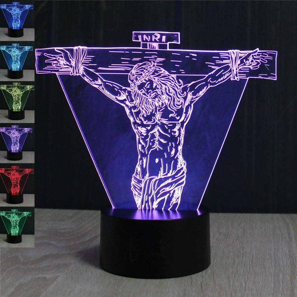 3D Christianity Jesus Suffering Night Light USB Touch Switch Decor Table Desk Optical Illusion Lamps 7 Color Changing Lights LED Table Lamp Xmas Home Love Birthday Children Kids Decor Toy Gift