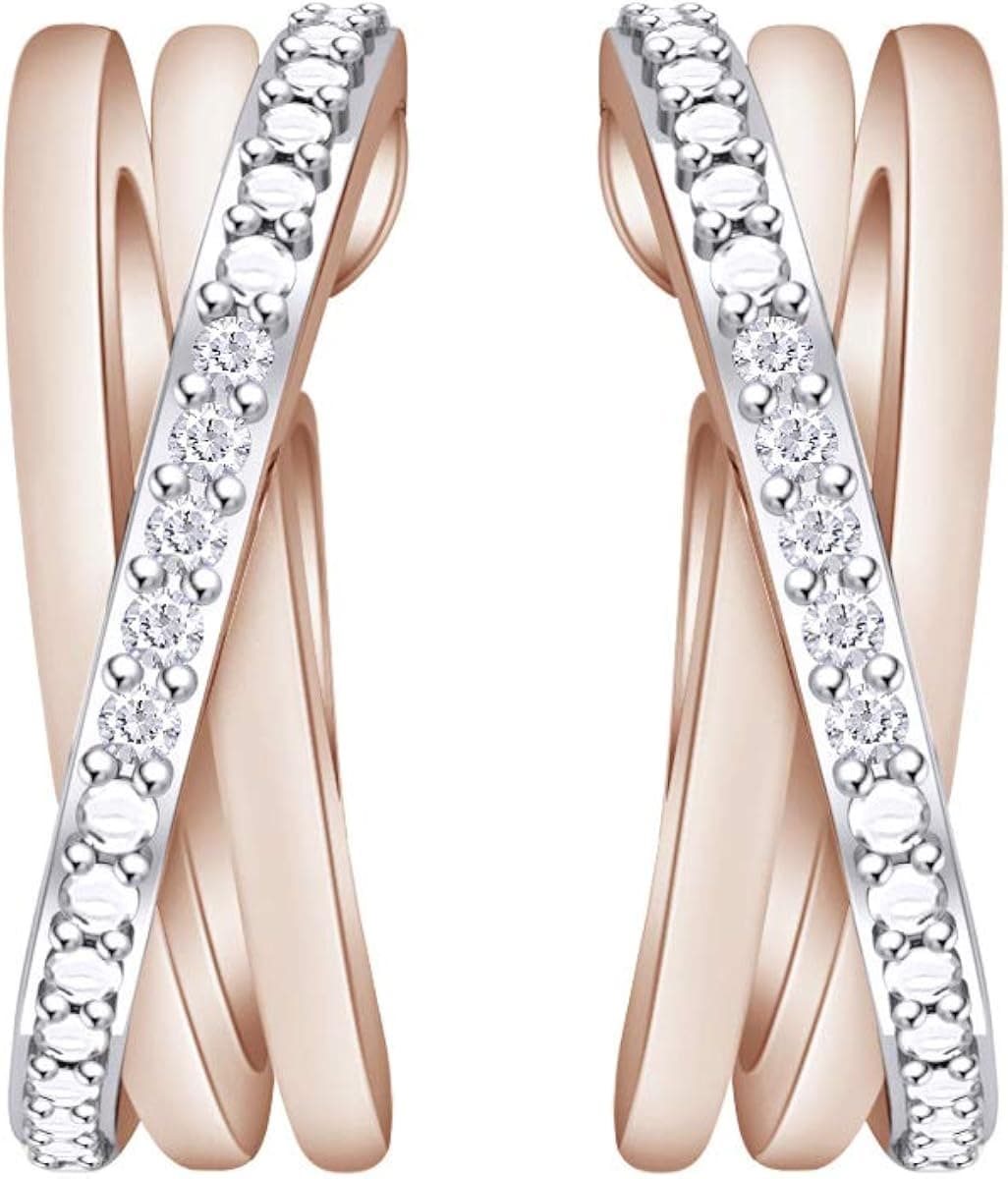 Samaira Jewelry Natural Diamond Criss-Cross Hoop Earrings in 14K Gold Plated 925 Sterling Silver (0.04 cttw, I2-I3 Clarity, I-J Color)