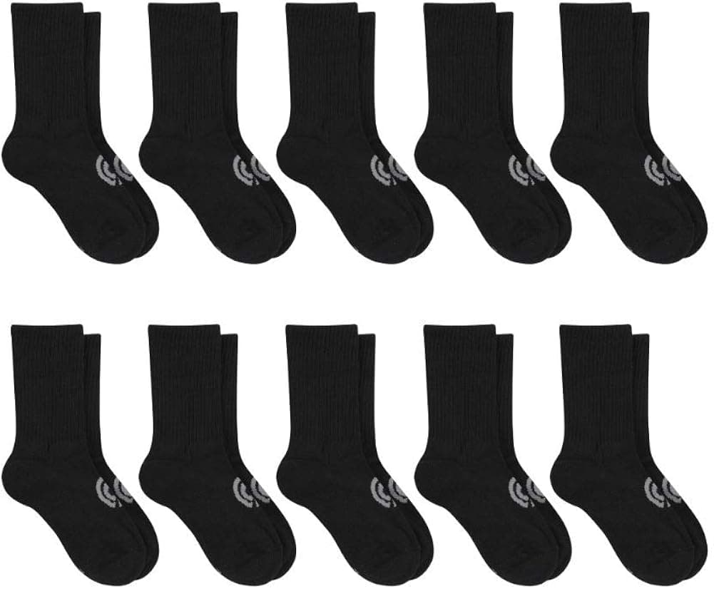 C9 Champion boys 10 Pack Black Crew Socks, Black, Large US