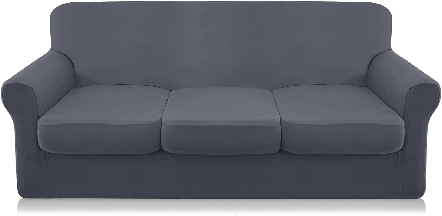 Granbest 4 Piece Microfiber Stretch Couch Cover Super Soft Sofa Cover for 3 Cushion Couch Non Slip Sofa Slip Cover Furniture Protector with Individual Seat Covers Washable(Large, Gray)