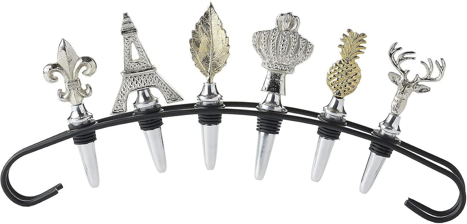 DII Design Imports Bar Wrought Iron Bottle Stopper Holder Stand, 16L X 1.25W X 3.5"H, Black