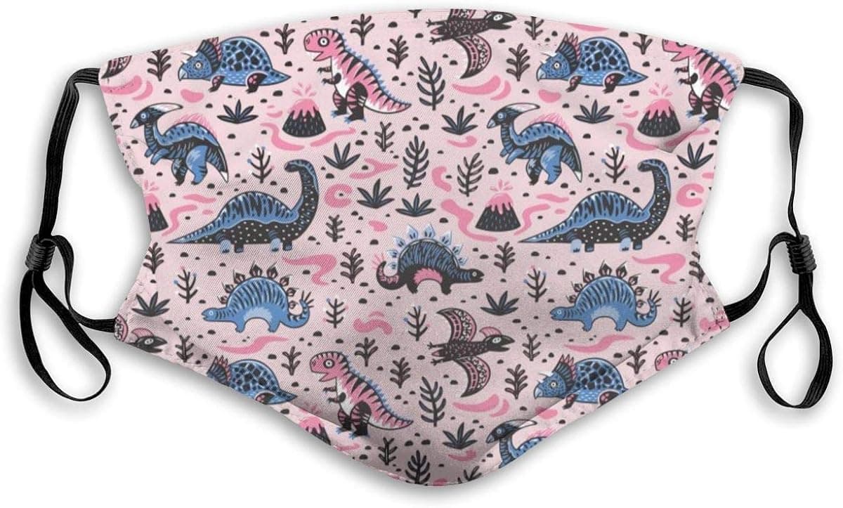 Doomfist Cute Cartoon Dinosaurs Blue Washable Reusable Filter and Reusable Mouth Warm Windproof Dust Cotton Face