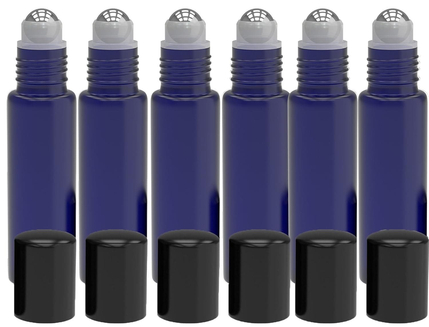 6 Pack - Empty Roll on Glass Bottles [Stainless Steel Roller] 10ml Refillable Color Roll On for Fragrance Essential Oil - Metal Chrome Roller Ball - 10 ml 1/3 oz - Frosted Blue Color