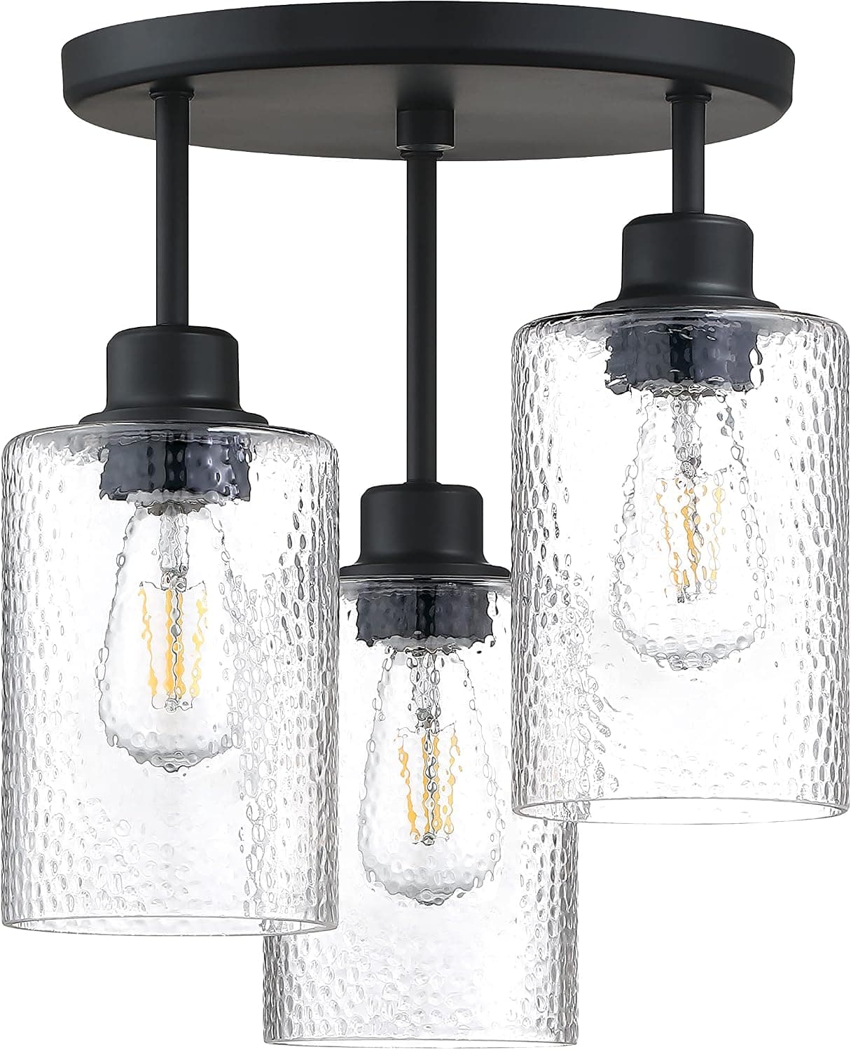Dolaimi House 3-Light Semi Flush Mount Ceiling Light Industrial Farmhouse Chandelier Fixture Water Grain Glass with Oil Rubbed Bronze Finish for Hallway Dining Room Entryway Kitchen Cafe Bar