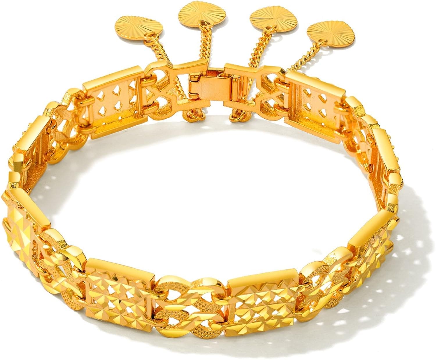 Jewelry 18k Gold Plated Women's Tennis Bracelet Heart Pendants Gold Wedding Jewelry,