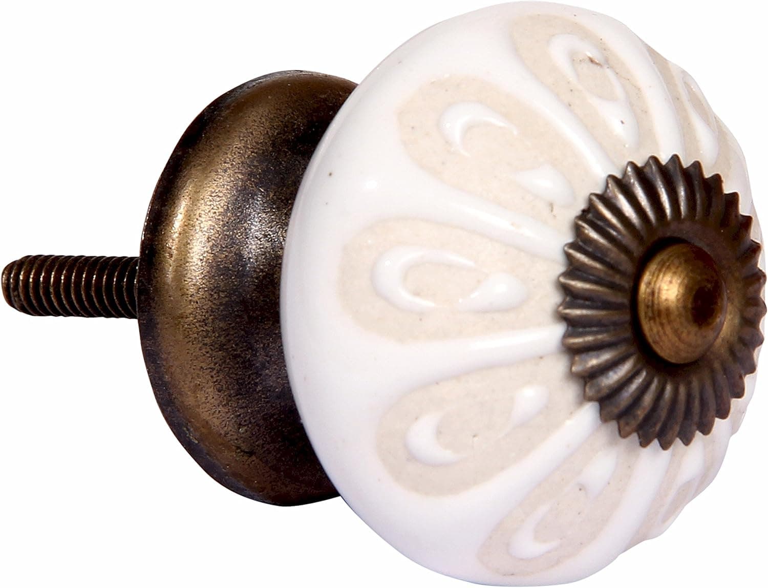 Intradeglobal's Luxe Collection- Floral Ceramic Knob Beautiful Design and Hand-Painted Elegance- Set of 2 pcs White Decorative knob