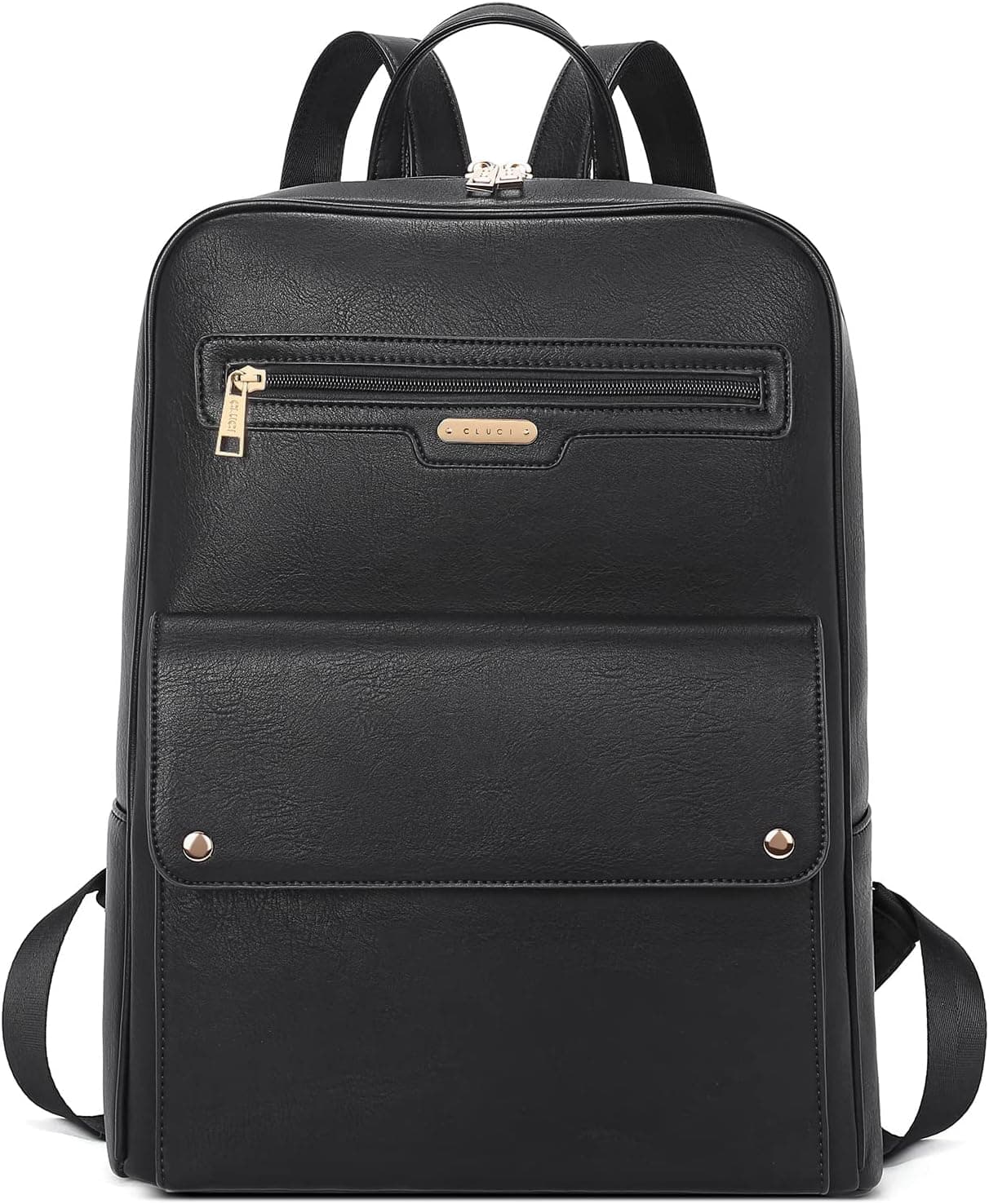 CLUCI Leather Laptop Backpack Purse for Women 15.6 inch Computer Backpack Vintage Travel Bag Daypack Black
